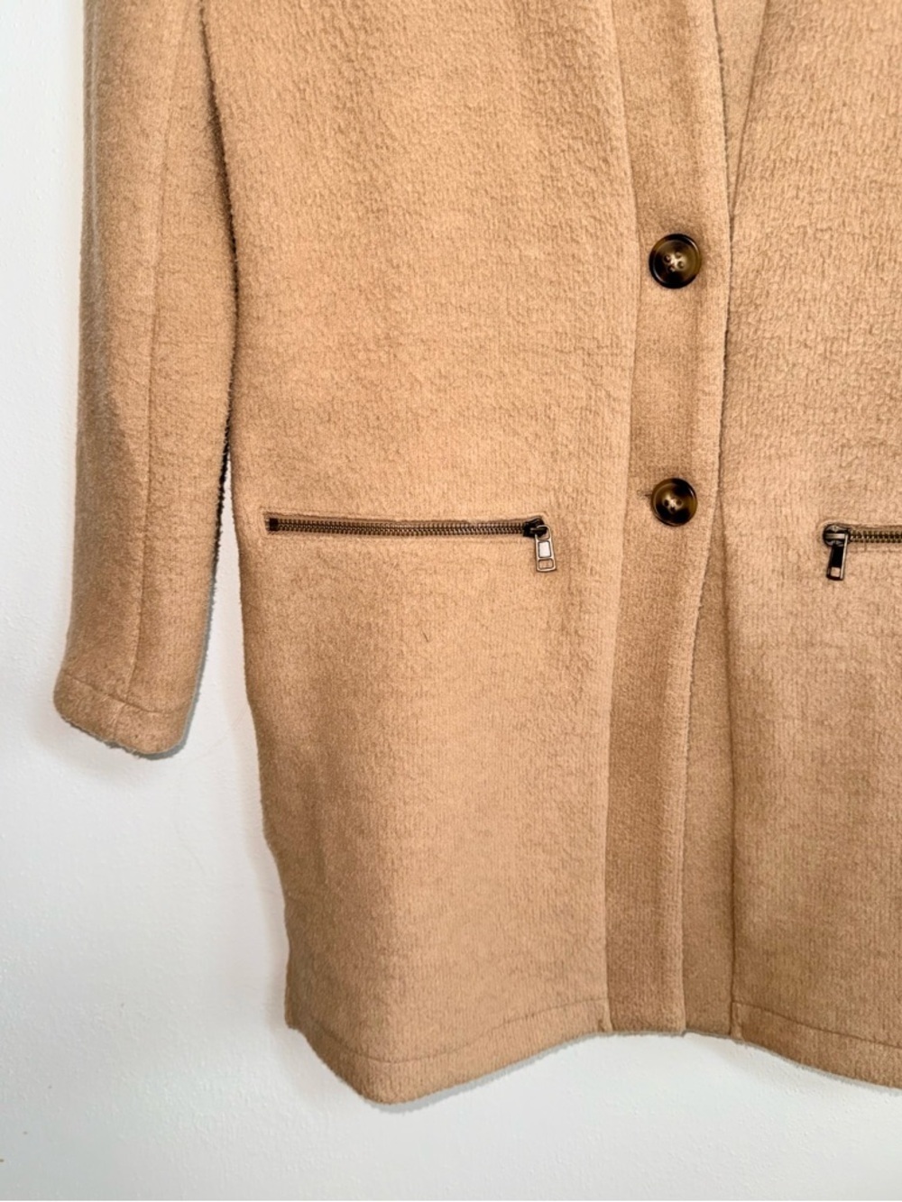 Maurices Solid Tan Button Front Jacket Zipper Pocket Plush Teddy Small Women’s - Picture 5 of 11
